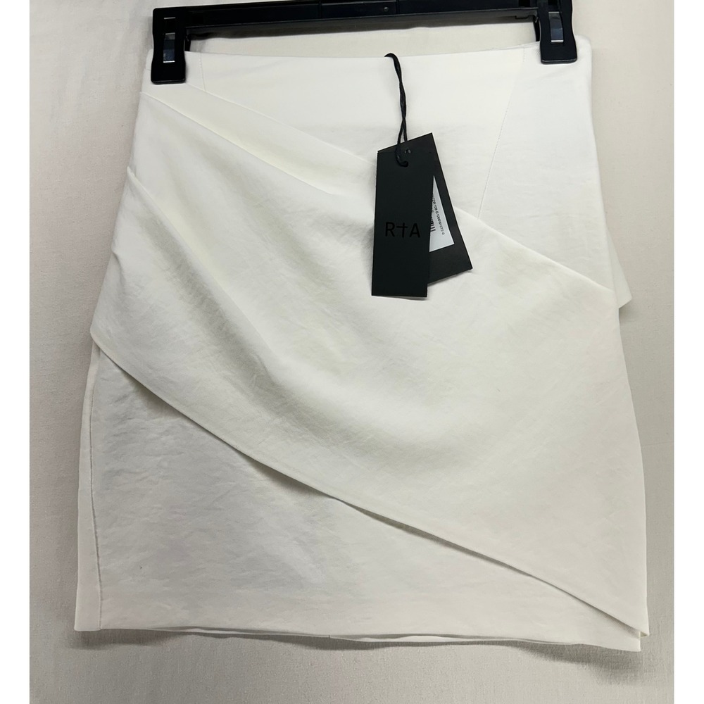 RtA Cheyenne White Asymmetrical Draped Mini Skirt Size 0 NEW